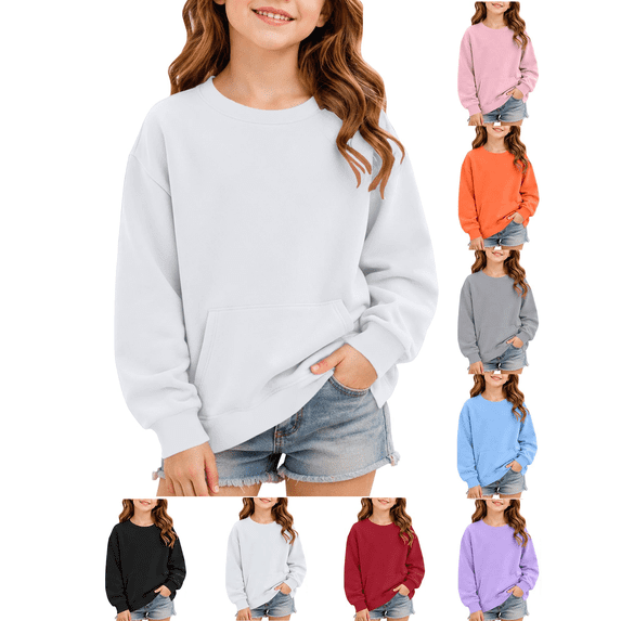 Girls Soft Pullover Sweatshirts Crewneck Comfortable Long Sleeve Sweatshirt with Pocket Elastic Cuffs Gentle on skin Durable