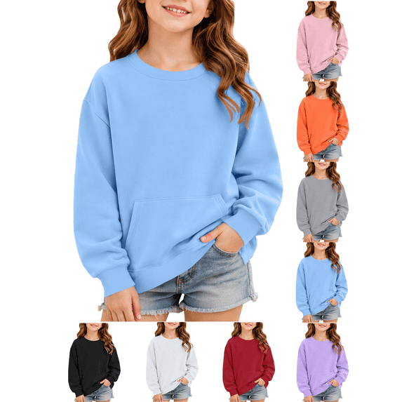 Girls Soft Pullover Sweatshirts Crewneck Comfortable Long Sleeve Sweatshirt with Pocket Elastic Cuffs Gentle on skin Durable