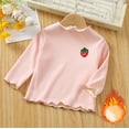 thumbnail image 1 of Girls Soft Ribbed Tshirt Stretchy Long Sleeve Ruffle Collar Bow Shirt Breathable Comfy Solid Casual Top for 1-5 Years, 1 of 3