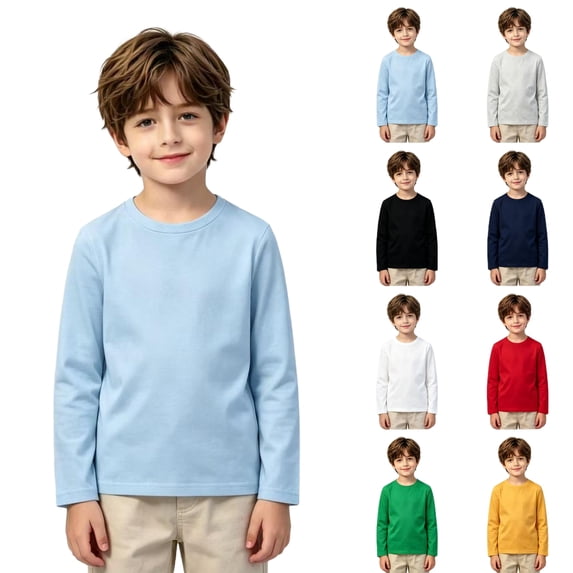 Girls Soft Tee Long Sleeve Solid Shirt Basic Crewneck Top Casual School Kids T-Shirt 4-14 Years