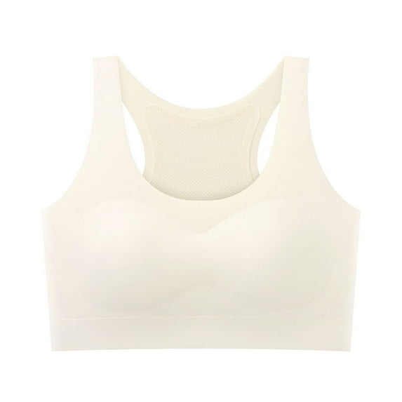 Girls Soft Training Bras Girls Sports Racerback Bra - Girls Smoothing Back Seamless Bras Built-In Chest Pad Solid Colors Training Bras for Teens Beige 15-16Y