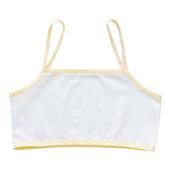 Girls Soft Training Bras Seamless First Bra Girls Sports Bras Longline Crop - No Pads, Chest Double Lined Beige 10-14 Years