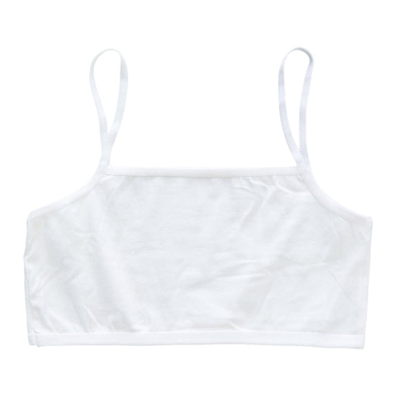 Girls Soft Training Bras Seamless First Bra Girls Sports Bras Longline Crop - No Pads, Chest Double Lined White 8-12 Years
