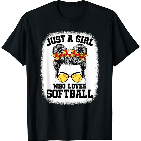 Girls Softball Fan Player Messy Bun Funny Softball Lover T-Shirt