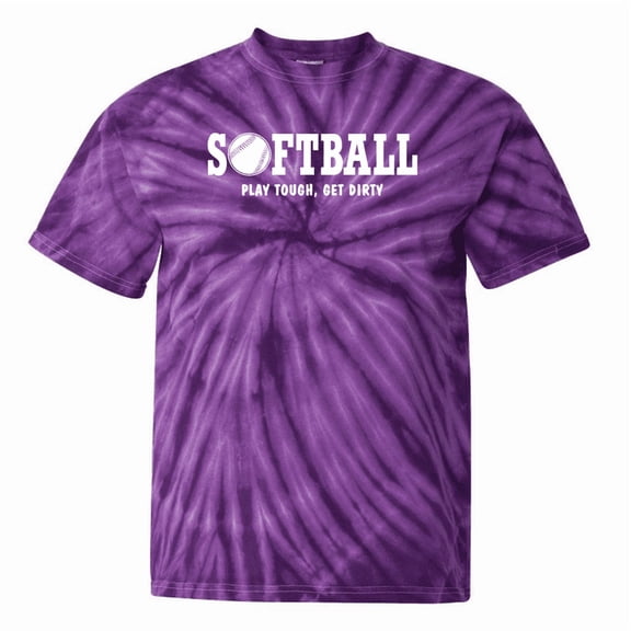 Girls Softball Tie Dye T-Shirt "Play Tough, Get Dirty" (Purple, Youth Small 6/8)