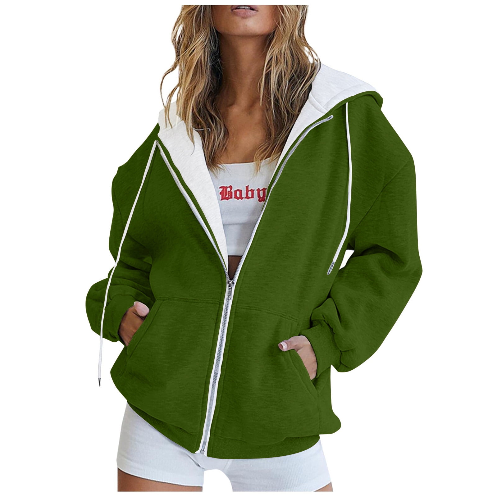 Girls Solid Black Zip Up Jackets QWANG Cute Hoodies Teen Girl Fall Jacket Oversized Sweatshirts Casual Drawstring Clothes Walmart