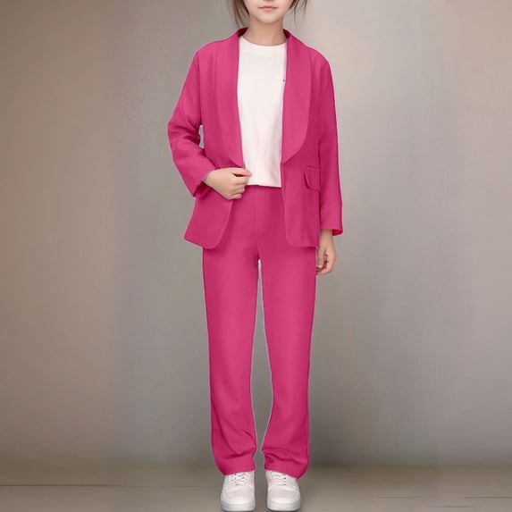 Girls Solid Blazer Jacket Long Sleeve Shawl Collar Open Front Inner Pocket Formal Blazers for Kids Trendy Spring Summer Fall Festival Streetwear