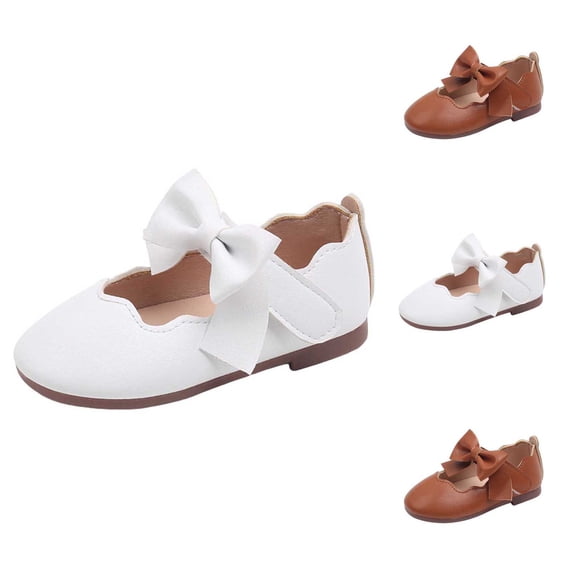 Girls Solid Color Bow Knot Flat Princess Shoes Soft Sole Dance Shoes Fashion Leather Flats for Toddler Little Kids Children White 12 M(30)