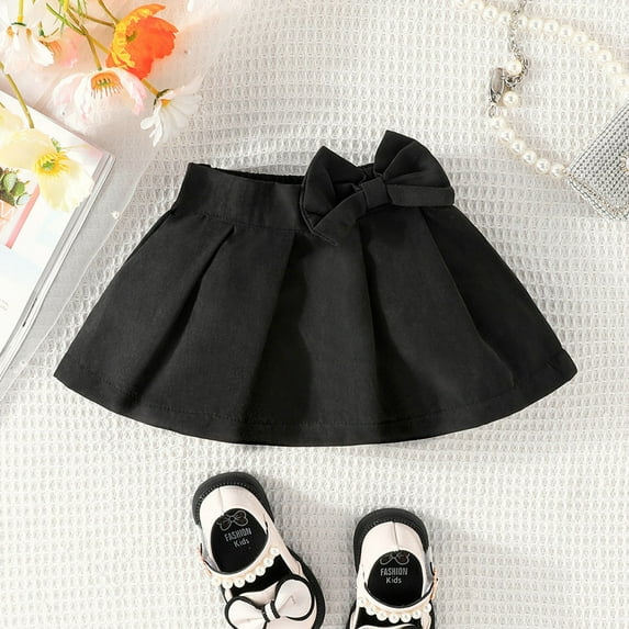 Girls' Solid Color Casual Pleated Skirt Fashion Multipurpose Pleated Skirt Black 12-18 Months Clearance