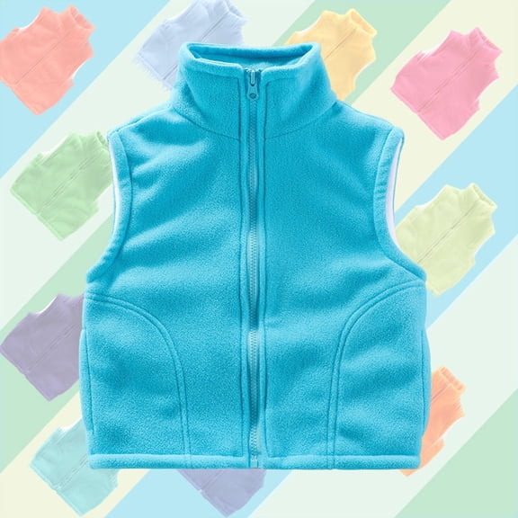 Girls' Fleece Tank Top with Zipper and Tie Shoulder for Winter, Warm Thick Solid Color Top for Daily Wear