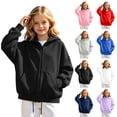 thumbnail image 1 of Girls Solid Color Full Zip Hooded Sweatshirt, Kids Zip‑Up Hoodie Jacket, Loose Fit Casual Outerwear Tops for Autumn Winter Daily School Outdoor Travel Wear(Black,3-4 Years), 1 of 6