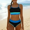 thumbnail image 1 of Girls' Solid Color High-Waisted Two-Piece Bikini Swimsuit with Adjustable Straps and Removable Padding, 1 of 9