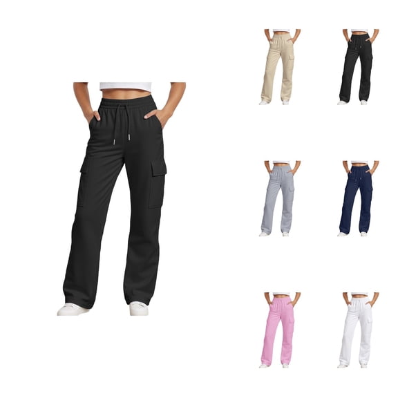 Girls Solid Color Jogger Pants with Pockets – Comfortable Soft Elastic Waist Sweatpants for Toddler, Kids & Teens, Wide Leg Baggy Athletic Casual Wear for Playground, Running & Sports