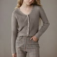 thumbnail image 1 of Girls Solid Color Knit Cardigan, Long Sleeve Button Down School Cardigan for Kids Khaki XL, 1 of 5
