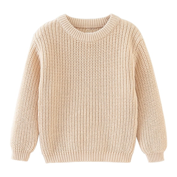 Girls Solid Color Knit Sweater Crewneck Pullover Long Sleeve Tops Toddler Baby Winter Trendy Warm Comfy Clothes Khaki 3-4 Years