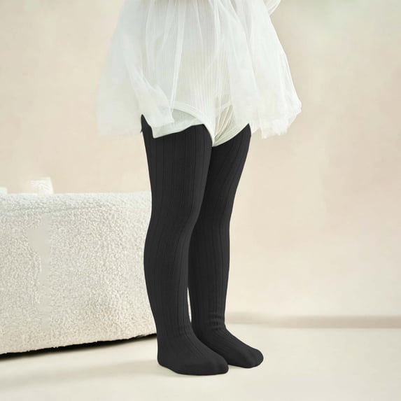 Girls Solid Color Knit Tights Pantyhose Knitted Fabric Soft Pantyhose Leggings Stockings Basis Matching Black 7-8 Years