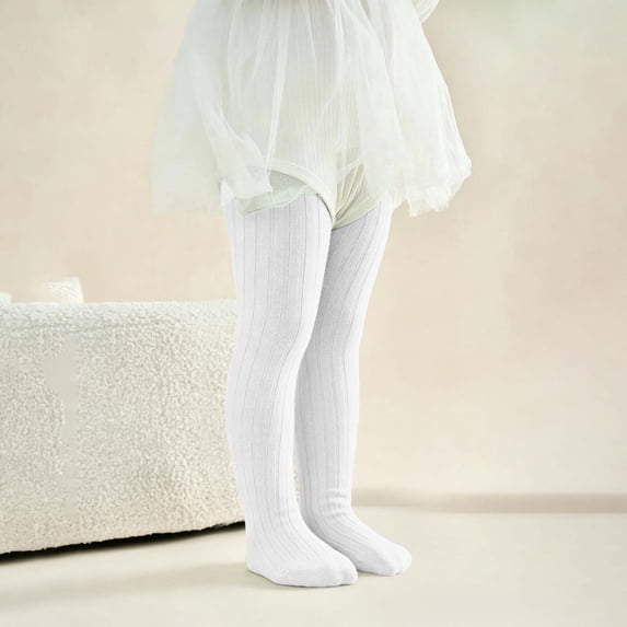 Girls Solid Color Knit Tights Pantyhose Knitted Fabric Soft Pantyhose Leggings Stockings Basis Matching White 3-6 Months