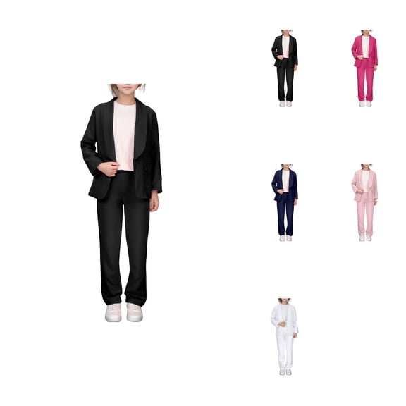 Girls Solid Color Lapel Blazer Jacket, Open Front Long Sleeve Suit Coat for Kids Girls Size 5-14 Years