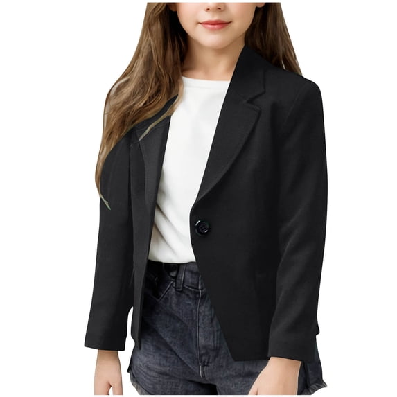 Girls Solid Color Lapel Suit Coat Button Down Long Sleeve Blazer Jacket Button Blazer Girls