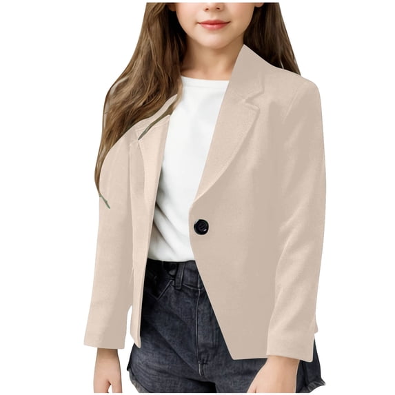 Girls Solid Color Lapel Suit Coat Button Down Long Sleeve Blazer Jacket Button Blazer Girls