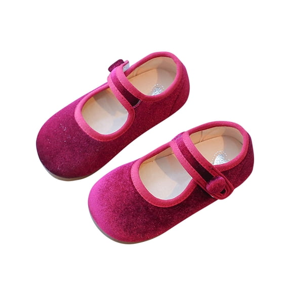 Girls Solid Color Leather Ballet Flats with Velvet Trim for Spring and Summer