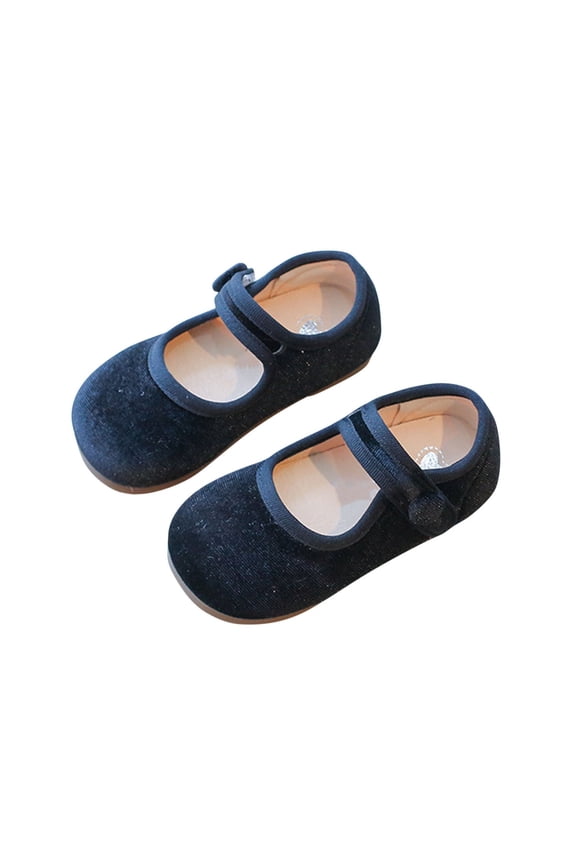 Girls Solid Color Leather Ballet Flats with Velvet Trim for Spring and Summer