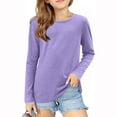 thumbnail image 1 of Girls Solid Color Long Sleeve Crew Neck Shirts, Dressy Casual Blouse Tops for Kids Purple 13-14 Years, 1 of 5