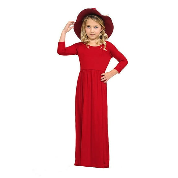 Girls Solid Color Long Sleeve Round Neck Dress, Slim Fit & Cute Stylish Design, Ideal for Casual Daily Wear, Comfortable St. Patrick's Day Outfit