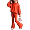thumbnail image 1 of Girls' Solid Color Matching Set, Loose Fit Long Sleeve Round Neck Pullover Hoodie and Flare Leg Pants, Casual Two-Piece Outfit for Daily Wear, School,Playdates,Comfortable Street Style Fashion Orange, 1 of 6