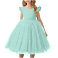 thumbnail image 1 of Girls' Solid Color Mesh Puffy Sleeve Formal Party Dress for Pageants and Special Occasions, 1 of 5