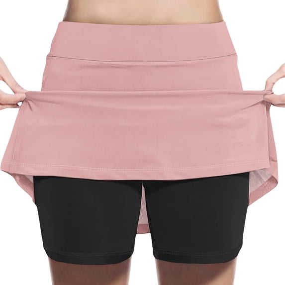 Girls' Solid Color Patchwork High Waist A-Line Sports Skirt with Fake Two-Piece Design for Casual Wear and Active Play
