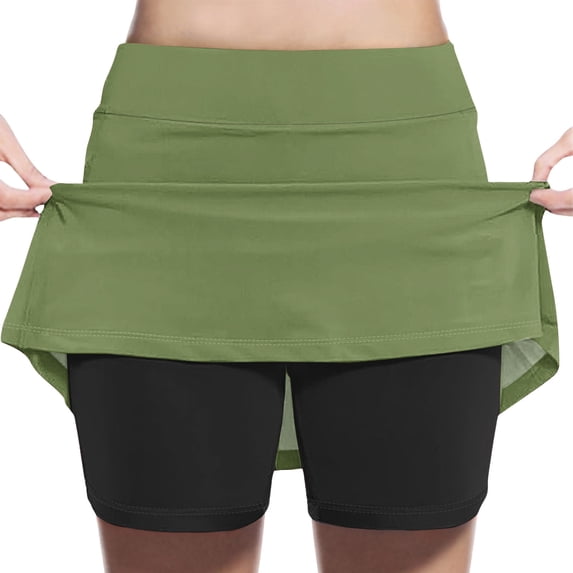 Girls' Solid Color Patchwork High Waist A-Line Sports Skirt with Fake Two-Piece Design for Casual Wear and Active Play