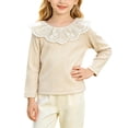 thumbnail image 1 of Girls' Solid Color Ribbed Lace Ruffle Collar Top Long Sleeve Soft Basic Layering Shirt for Spring Wear 6 Months-7 Years Beige 4-5 Years, 1 of 9
