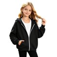 thumbnail image 1 of Girls Solid Color Ruched Sleeve Zip Up Hoodie Jacket, Casual Fleece Lined Pocket Hooded Sweatshirt for Kids Fall Winter Daily Wear(Black,8-9 Years), 1 of 5
