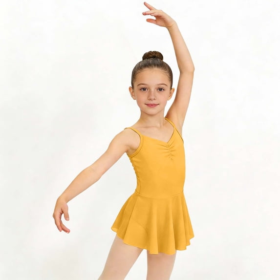 Girls' Solid Color Sleeveless Chiffon Skirt Ballet Dance Outfit Practice Outfit V-Neck Suspender Short Dress(Sizes 3-15)