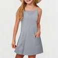 thumbnail image 1 of Girls' Solid Color Sleeveless Dress with Adjustable Straps and Stretchy Fabric, 1 of 8