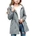 thumbnail image 1 of Girls Solid Color Slim Raincoat Windproof Long Sleeve Cinched Drawstring Zipper Rain Jacket Kids Casual Water-Resistant Outerwear with Pockets Gray 11-12 Years, 1 of 6