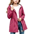 thumbnail image 1 of Girls Solid Color Slim Raincoat Windproof Long Sleeve Cinched Drawstring Zipper Rain Jacket Kids Casual Water-Resistant Outerwear with Pockets Hot Pink 7-8 Years, 1 of 6