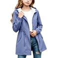 thumbnail image 1 of Girls Solid Color Slim Raincoat Windproof Long Sleeve Cinched Drawstring Zipper Rain Jacket Kids Casual Water-Resistant Outerwear with Pockets Purple 11-12 Years, 1 of 6