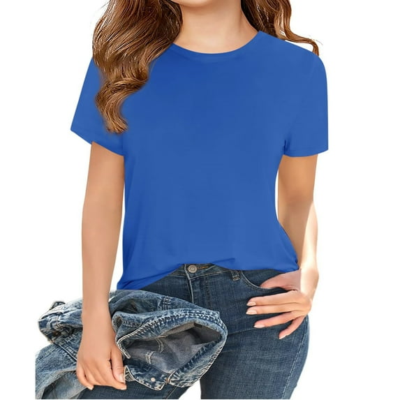 Girls Solid Color Summer Short Sleeved Casual Shirt Children Kids Round Neck Tee Tops for 5-14 Years