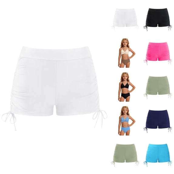 Girls Solid Color Swim Bottoms High Waist Swimwear Two Piece Comfortable Stretchy Swim Shorts For Toddler Kids