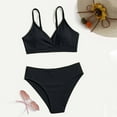 thumbnail image 1 of Girls Solid Color Two Piece Swimsuit Ruffle Hem Bikini Set Big Kids Bathing Suit Black 12-14 Y, 1 of 3