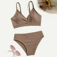 thumbnail image 1 of Girls Solid Color Two Piece Swimsuit Ruffle Hem Bikini Set Big Kids Bathing Suit Brown 12-14 Y, 1 of 6