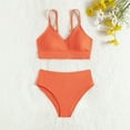 thumbnail image 1 of Girls Solid Color Two Piece Swimsuit Ruffle Hem Bikini Set Big Kids Bathing Suit Orange 14-16 Y, 1 of 3