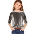 thumbnail image 1 of Girls Solid Color Velvet Top, Long Sleeve Crew Neck, Shirt, for Everyday Wear, School and Weekend Outfits, Kids Clothing | CSEONE, 1 of 5