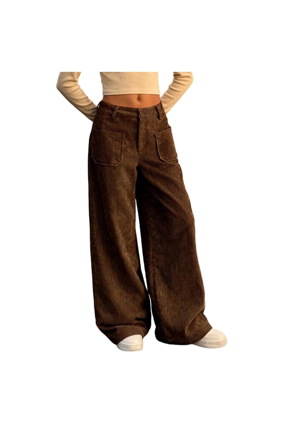Girls Solid Corduroy Wide Leg Pants with Front Button and Zipper Closure Straight Leg Trousers Featuring Pockets for Teen Youth