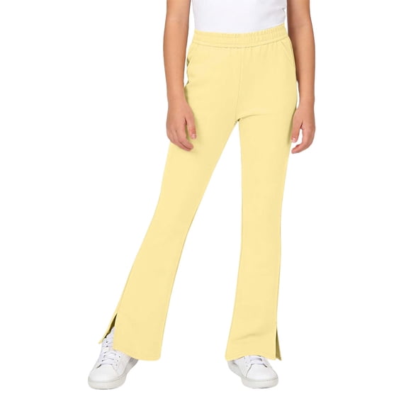 Girls Solid Flared Pants, Casual Zip Closure Bell-Bottoms with Pockets for School 5-16Years