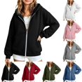 thumbnail image 1 of Girls Solid Fleece Zip Up Hoodie Jacket, Casual Long Sleeve Hooded Sweatshirt Coat, Soft Warm Outerwear for Kids Autumn Winter School Daily Leisure Wear(Black,7-9 Years), 1 of 5