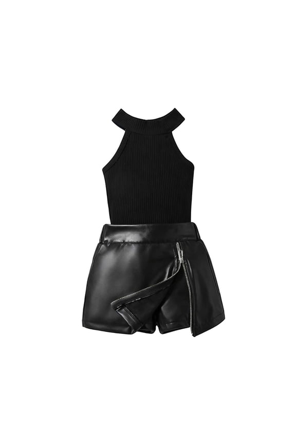 Faux Leather Skirt Set