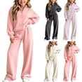 thumbnail image 1 of Girls Solid Knit 2 Piece Outfit Half Zip Turtleneck Sweater & Wide Leg Pants Set, Kids Fashion Casual Tracksuit for Autumn Winter White-A 12-13 Years, 1 of 5